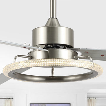 Remy 52" Modern Industrial Iron/Acrylic/Wood Remote-Controlled 6-Speed Integrated LED Ceiling Fan - JONATHAN Y